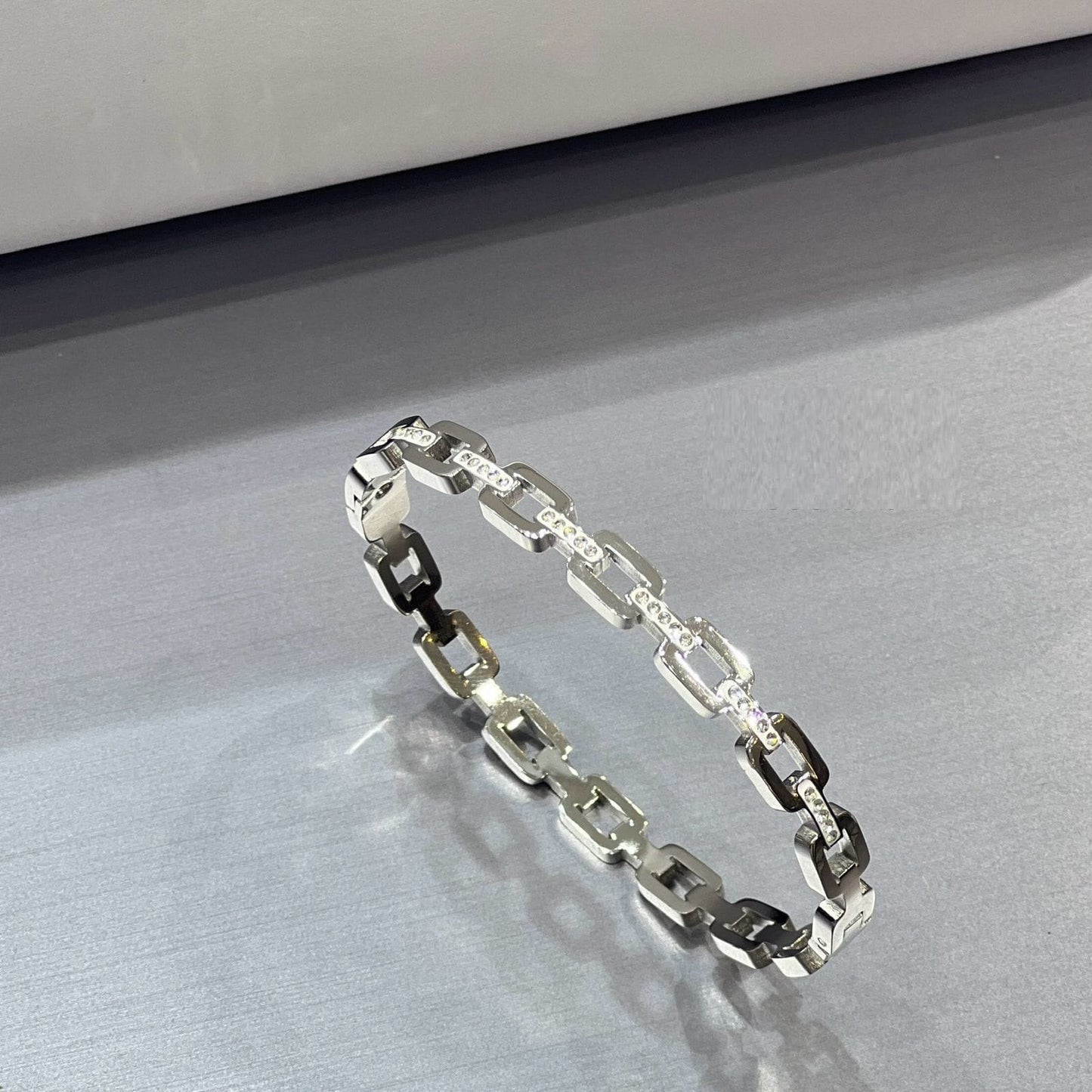 Chain-Link Crystal Bangle